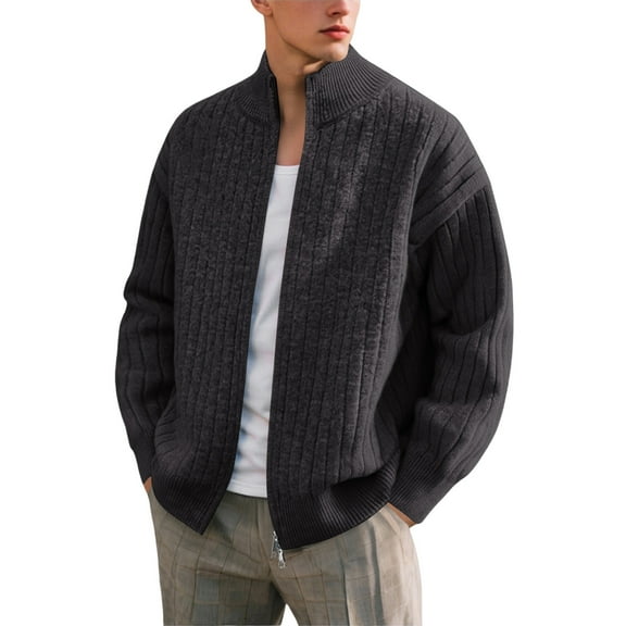 FYDUU Mens Full Zip Up Cardigan Sweater Men's Autumn Winter Sweater Coat Outdoor Casual Style Stand Collar Zip Cardigan Sweaters Casual Dress Sweaters