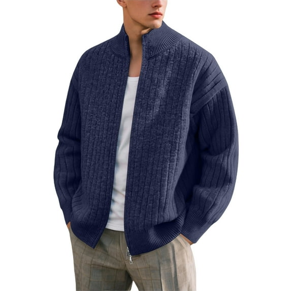 FYDUU Mens Full Zip Up Cardigan Sweater Men's Autumn Winter Sweater Coat Outdoor Casual Style Stand Collar Zip Cardigan Sweaters Stylish Sweaters