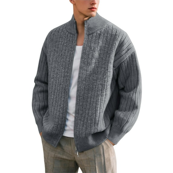 FYDUU Mens Full Zip Up Cardigan Sweater Men's Autumn Winter Sweater Coat Outdoor Casual Style Stand Collar Zip Cardigan Sweaters Versatile Sweaters