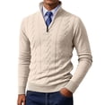 thumbnail image 1 of FYDUU Mens Knit Pullover Sweater Men's Quarter Zip Pullover Sweater Solid Color Casual Warm Neck Ribbed Knit Slim Fit Sweaters Men's Knit Sweater, 1 of 9