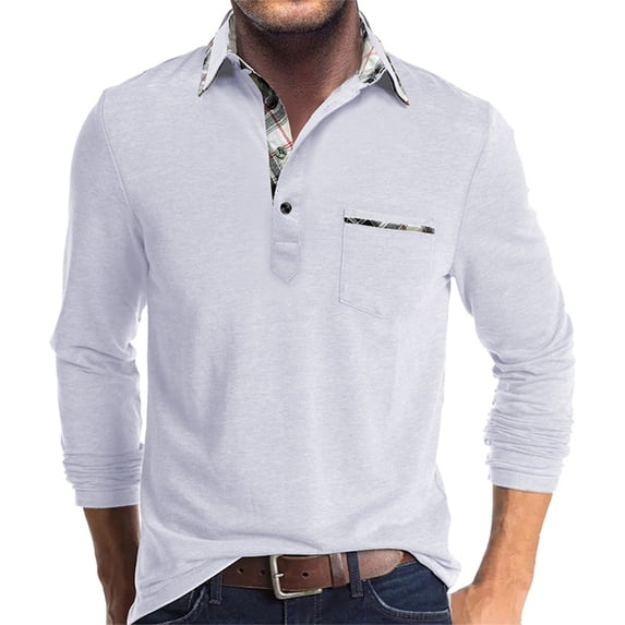 FYDUU Mens Polo Golf Shirts Men's Shirt Long Sleeve Classic Polo Shirts Casual Button Tee Collared Work Pullover Shirts With Pockets Basic Shirts Fall Tops
