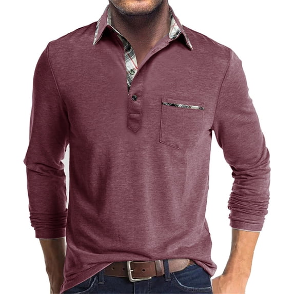FYDUU Mens Polo Golf Shirts Men's Shirt Long Sleeve Classic Polo Shirts Casual Button Tee Collared Work Pullover Shirts With Pockets Pullover Classic Golf Top