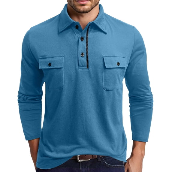 FYDUU Mens Polo Shirts Stylish Men's Slim Fit Shirt Casual Long Sleeve Golf T Shirt Top With Pocket Collared Pullover Shirts Daily Wear Comfort Pullover Shirts