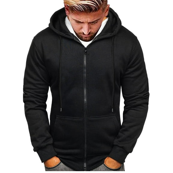 FYDUU Mens Zip Up Hoodies Long Sleeve Classic Hooded Sweatshirt Jacket With Pocket Fall Outfit Solid Color Full Zip Up Sweatshirts Fall Fashion Zip Jacket