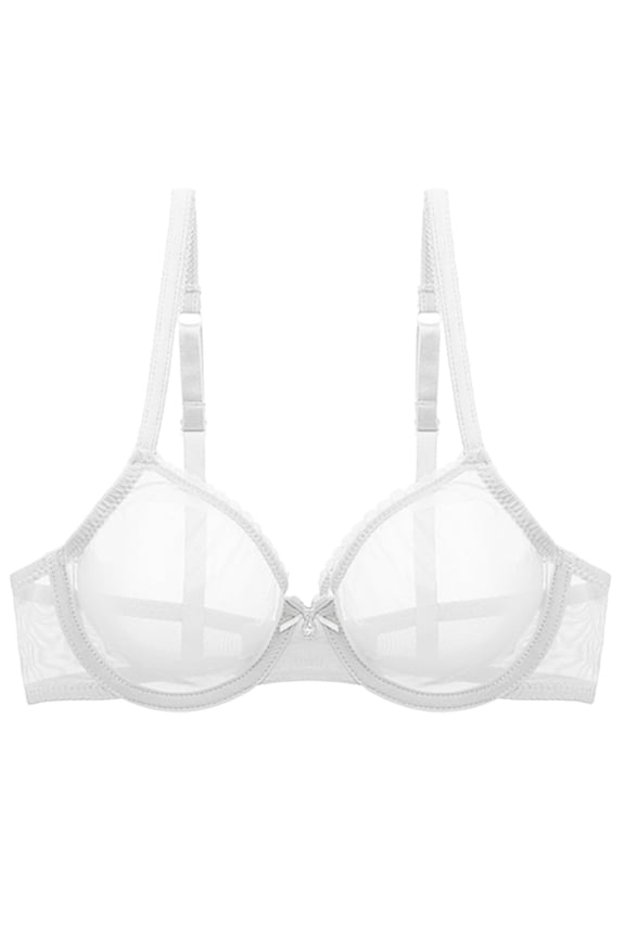 Sheer See Through Bras For Women Soft Unlined Mesh Sexy Lace Bra For Women Plus Size Bra Breathable Soft Tshirt Everyday Bra /White