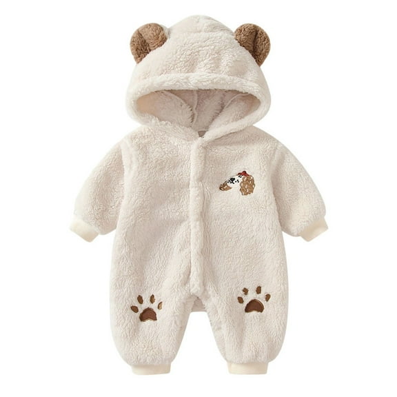 FYDUU Newborn Baby Bear Outfit Suit Girls Fleece Jumpsuit Romper Winter Snowsuit Warm Hooded Jumpsuits Onesie Outwear Adorable Infant Clothes 12-24 Months
