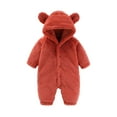 thumbnail image 1 of FYDUU Baby Bear Outfit Suit Boys Girls Jumpsuit Romper Hooded Snowsuit Winter Warm Coat Solid Color Onesie Outfits Soft Warm Rompers 3-6 Months, 1 of 9