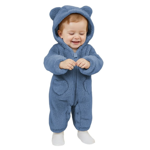 FYDUU Newborn Baby Bear Outfit Winter Fleece Sleepsuit Winter Warm Hooded Romper Jumpsuit Onesie Outwear Soft Cozy Loungewear For Infant 9-12 Months