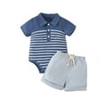 thumbnail image 1 of FYDUU Baby Boy Summer Clothes Boys Short Sleeve Polo Striped Romper Bodysuit Shorts Set Toddler Gentleman Outfits 9-12 Months, 1 of 6