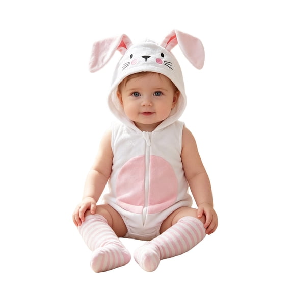 FYDUU Baby Boys Girls Halloween Outfit Cute Bunny Hooded Romper Sleeveless Bodysuit Tops with Leg Warmers 2 Piece Outfits 12-18 Months