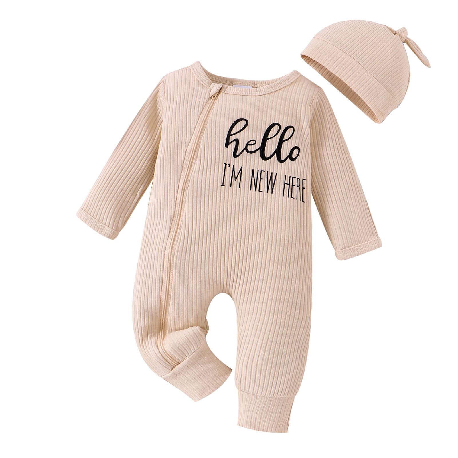 FYDUU Baby Girl Clothes Romper Letter Print Long Sleeve One-Piece Jumpsuit Bodysuit With Hat Coming Home Outfits 0-3 Months