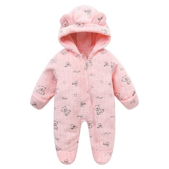 FYDUU Newborn Baby Snowsuit Bear Onesie Footie Romper Zipper Long Sleeve One-Piece Rompers Infant Boys Girls Winter Warm Fleece Jumpsuit Outwear 0-3 Months