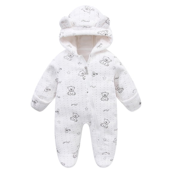 FYDUU Newborn Baby Snowsuit Bear Onesie Footie Romper Zipper Long Sleeve One-Piece Rompers Infant Boys Girls Winter Warm Fleece Jumpsuit Outwear 6-9 Months