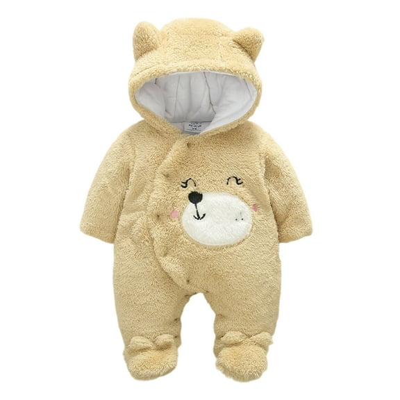 FYDUU Newborn Baby Snowsuit Bear Onesie Romper Winter Warm Coat Soft Fleece Hooded Jumpsuit With Snap Buttons Infant Baby Playsuit Daily Wear 9-12 Months