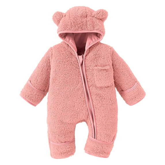 FYDUU Newborn Baby Winter Snowsuit Bear Outfit With Fold-Over Mittens Footies Girls Boys Fleece Jumpsuit Hooded Onesie Outwear 0-3 Months