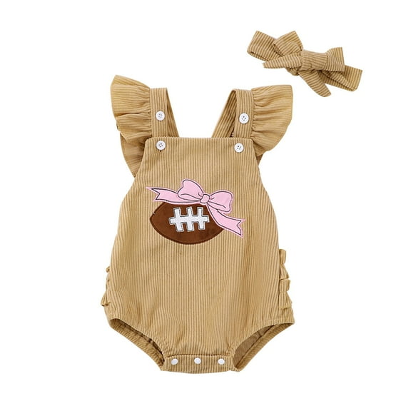 FYDUU Newborn Football Outfit Sleeveless Romper Baby Girl Bodysuit Overalls Infant Football Onesie Bodysuit With Headband Set Vintage Halloween