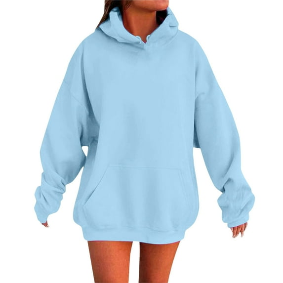 FYDUU Oversized Hoodies For Women Solid Color Drop Shoulder Long Sleeve Pullover Hooded Sweatshirts With Pocket Vintage Fall Pullover Tops BU1