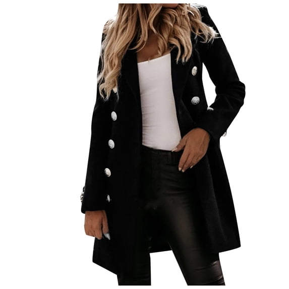 FYDUU Pea Coats For Women Elegant Double Breasted Mid Length Wool Coat Outwear Overcoat Fashion Clothing Warm Puffer Jackets