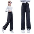 thumbnail image 1 of FYDUU Ripped Denim Jeans for Kids Girls Casual Denim Pants Elastic Waist Straight Leg Jeans For Toddler Kids Fall Comfortable Loose Fit Trousers 7-8 Years, 1 of 3
