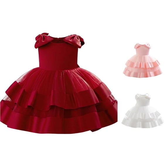 FYDUU Satin Flower Girl Dress Baby Girls Birthday Party Dress Elegant Bowknot Tulle Princess Dresses Toddler Holiday Sundress 9-12 Months