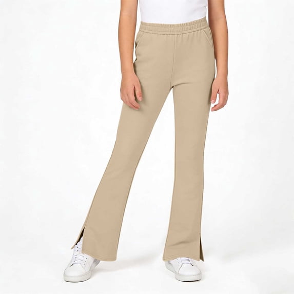 FYDUU School Uniform Pants for Girls Stretch Flared Pants Casual Trousers with Split for Kids Autumn Bell Bottoms Casual Slacks 4-5 Years