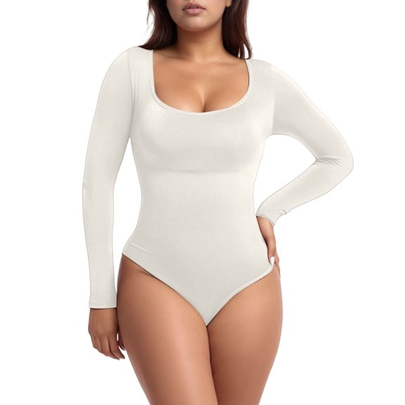 FYDUU Shapewear Bodysuits For Women Tummy Control Body Suits Seamless Body Shaper Long Sleeve Square Neck Bodysuits Going Out Tops Full Body Suits