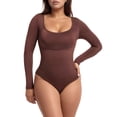 thumbnail image 1 of FYDUU Shapewear Bodysuits For Women Tummy Control Body Suits Seamless Body Shaper Long Sleeve Square Neck Bodysuits Going Out Tops Stretch Shapewear Tops, 1 of 7