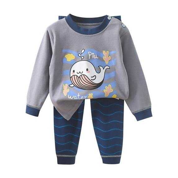 FYDUU Soft Cozy Boys Pajamas 2 Piece Long Sleeve Top And Pants Pajama Set Toddler Kids Comfortable Sleepwear Outfits Casual Sports Wear 18-24 Months