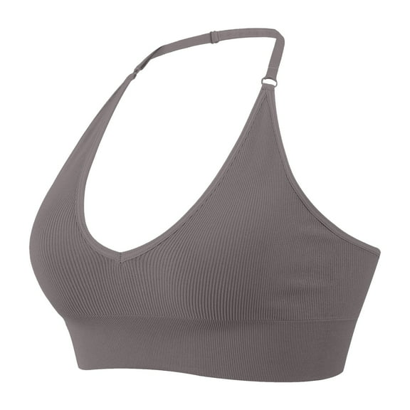 FYDUU Sports Bras for Women Seamless Halter Sports Bra Backless Deep V Neck Workout Sports Bras With Adjustable Straps Padded Running Sports Bras