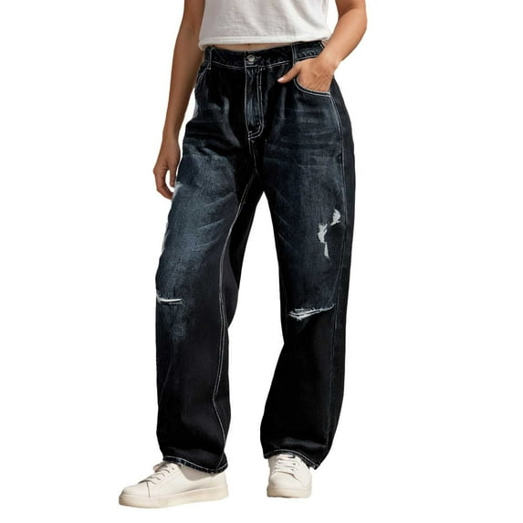 FYDUU Straight Leg Jeans for Women Women's Jeans Slim Fit Washed Bootcut Jeans Stretchy Flared Denim Pants Classic Bell Bottom Trouser Baggy Trendy Jeans