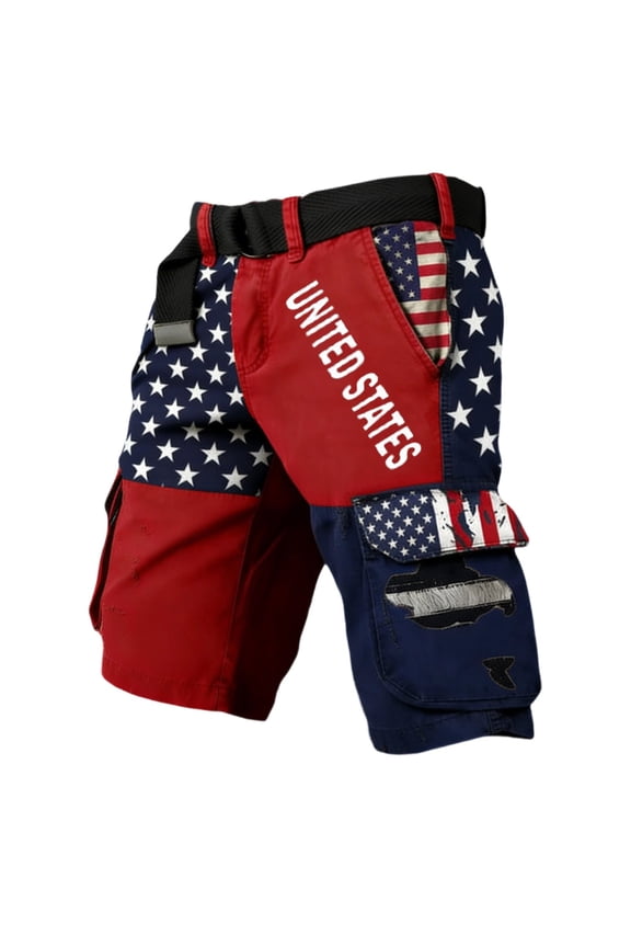 Summer Casual Cargo Shorts For Man Fourth Of July Festival Workwear Shorts Patriotic Stars And Stripes Shorts Stylish Bottoms L