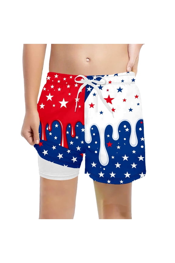 Summer Ice Print Swim Trunks For Boys Patriotic Stars And Stripes Swimming Shorts Independence Day Festival Beach Shorts Beach Vacation Versatile Swimwear Bottoms 5-6 Years