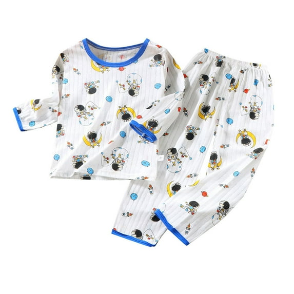 FYDUU Summer Pajamas For Boys Girls Long Sleeve Sleepwear Cute Cartoon Prints Toddler Baby Pajamas Set Kids Home Clothing Comfortable Sleepwear For 6-12 Months
