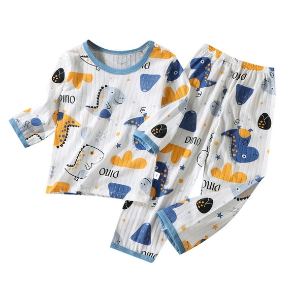 FYDUU Summer Pajamas For Boys Girls Long Sleeve Sleepwear Cute Cartoon Prints Toddler Baby Pajamas Set Kids Home Clothing Kids Clothes Pajama Sets For 4-5 Years
