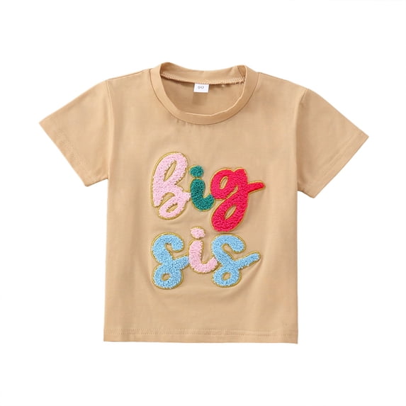 FYDUU Tee Shirts for Girls Summer Casual Big Sis Letter Prints Baby Girls Shirts Toddler Short Sleeve T Shirts Cute Stylish Tops 18-24 Months