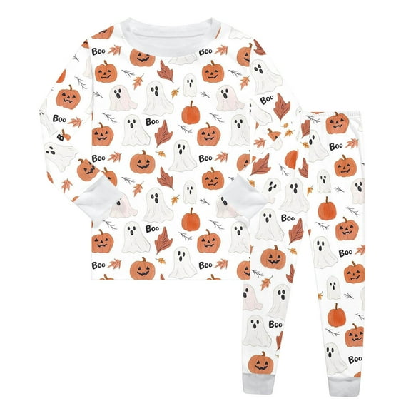 FYDUU Toddler 2 Pieces Pajama Sets Boys Girls Halloween Pajama Set Long Sleeve Pants Sleepwear Outfits Cute Pumpkin Print Kids Loungewear 2-3 Years