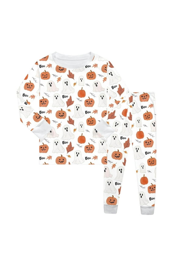 Toddler 2 Pieces Pajama Sets Boys Girls Halloween Pajama Set Long Sleeve Pants Sleepwear Outfits Cute Pumpkin Print Kids Loungewear 4-5 Years