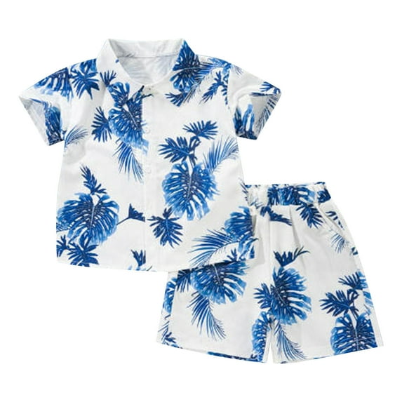 FYDUU Toddler Baby Boy Clothes Boys Hawaiian Outfit 2Pcs Set Summer Beach Button Down Short Sleeve Shirts + Shorts Suit 3-4 Years
