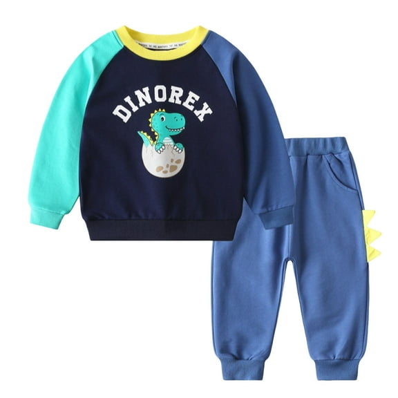 FYDUU Toddler Baby Boy Clothes Long Sleeve Letter Cartoon Print Pullover Sweatshirts And Sweatpants 2Pcs Outfits Casual Sweatsuit Sets 3-4 Years