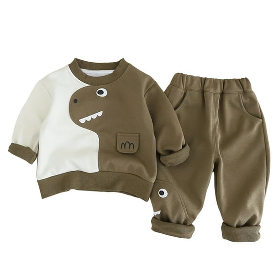 FYDUU Toddler Baby Boys Clothes Cartoon Print Colour Blocking Long Sleeve Crewneck Sweatshirt And Jogger Pants Autumn Casual 2 Pcs Sweatsuit Sets 18-24 Months