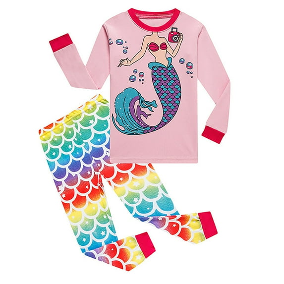 FYDUU Toddler Baby Boys Girls Pajamas Kids 2 Piece Pj's Long Sleeve Cartoon Print Sleepwear Soft Loungewear Clothes Set Kids Fashion Home Wear For 6-7 Years