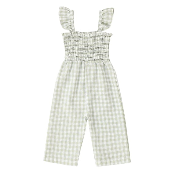 FYDUU Toddler Baby Girl Summer Clothes Plaid Ruffle Sleeveless Smocked Romper One Piece Jumpsuit Suspender Pants Cute Outfit Soft Warm Rompers 18-24 Months