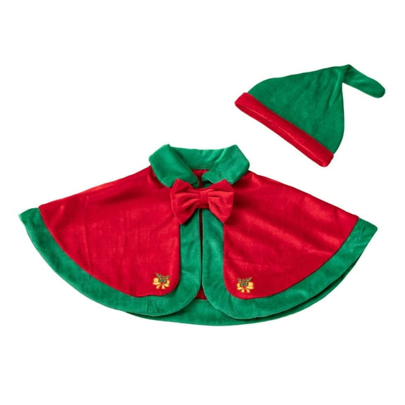 FYDUU Toddler Baby Girls Christmas Outfit Christmas Velvet Shawl Coat Hat Set Child Xmas Cape Party Dress With Hats Winter Baby Elegant Holiday Outfits Comfort Dailywear