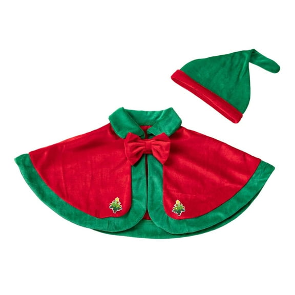 FYDUU Toddler Baby Girls Christmas Outfit Christmas Velvet Shawl Coat Hat Set Child Xmas Cape Party Dress With Hats Winter Baby Elegant Holiday Outfits Temperament Suit