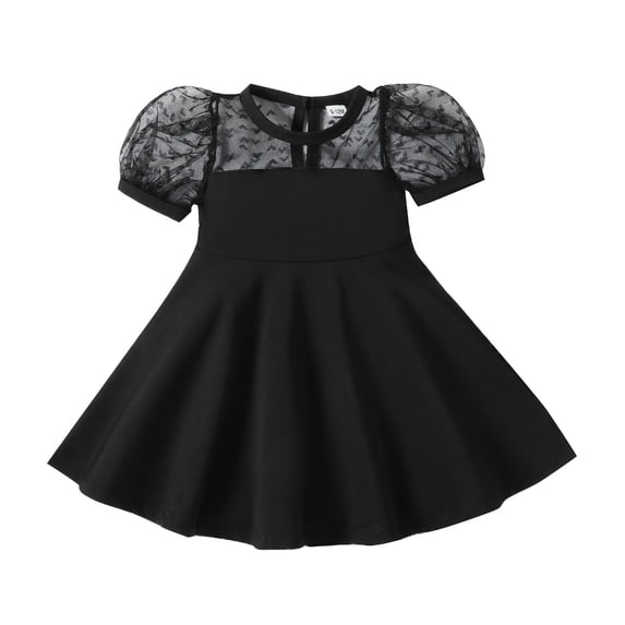 FYDUU Toddler Baby Girls Puff Sleeve Dress Baby Girls Black Dress Short Sleeves Princess Party Casual Dresses A-Line Summer Sundress 2-3 Years