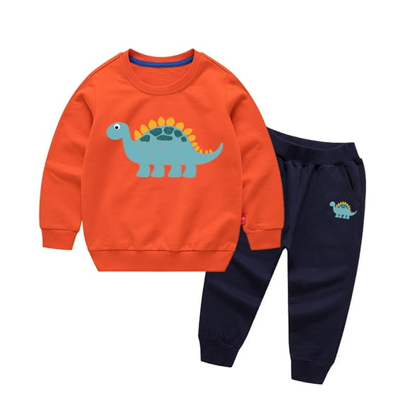 FYDUU Toddler Boy Clothes 2Pcs Fall Winter Boys Outfits Long Sleeve Dinosaur Print Sweatshirt And Pants Set Cute Kids Outfits Adorable Clothes 5-6 Years