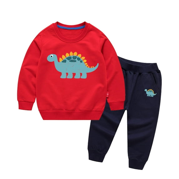FYDUU Toddler Boy Clothes 2Pcs Fall Winter Boys Outfits Long Sleeve Dinosaur Print Sweatshirt And Pants Set Cute Kids Outfits Handsome Fashion 6-7 Years