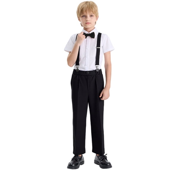 FYDUU Boys Short Sleeve Shirt Outfit Set Casual School Kids Formal Wear Performance Suit For Toddler To For Boys 3 13 Casual Sports Wear 4-5 Years