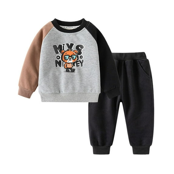 FYDUU Toddler Boys Clothes Fall Winter Outfit Long Sleeve Cartoon Dinosaur Printed Sweatshirt Tops And Pants Set Little Boy 2 Piece Outfits 3-4 Years