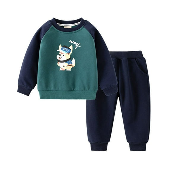 FYDUU Toddler Boys Clothes Fall Winter Outfit Long Sleeve Cartoon Dinosaur Printed Sweatshirt Tops And Pants Set Little Boy 2 Piece Outfits 18-24 Months